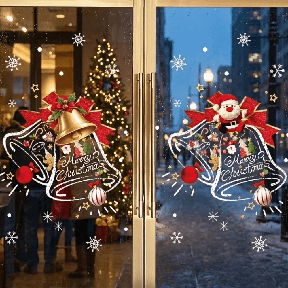 No Glue Christmas Window Stickers Reusable Static Cling Xmas Glass Door Decorations Double-Sided Printed Removele