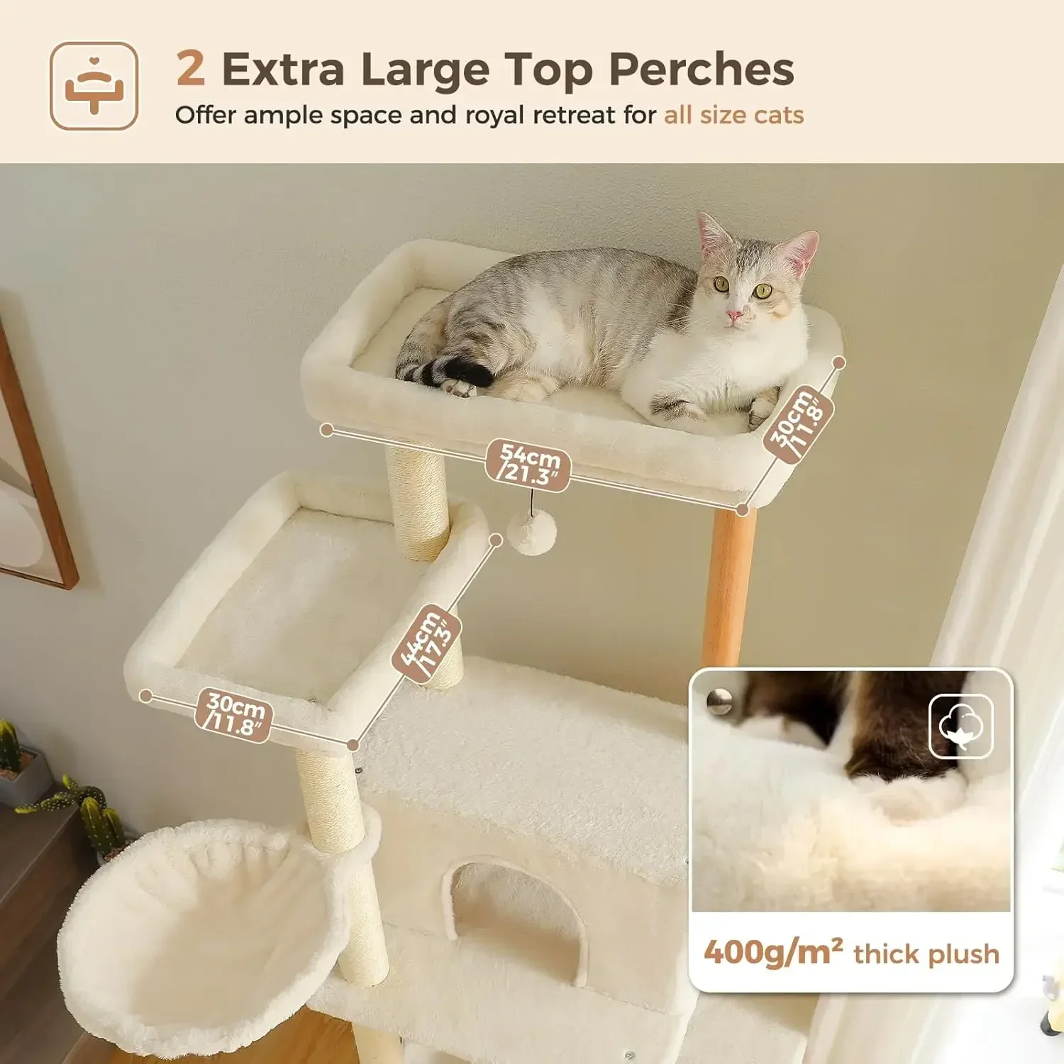 

[Flash Sale, Clearance!]Road Large Cat Tree, 73 Inches Tall Wooden Cat Tower with 2 Spacious Hammocks,2 Big Top Beds,8 Fully Scr