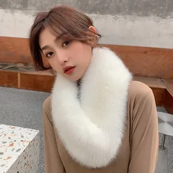 Women's Winter Warm Real Fox Fur Scarf Scarves Natural Rex Rabbit V-Neck Warmer 2024 New Scarf Girl's Lovely Mufflers T470