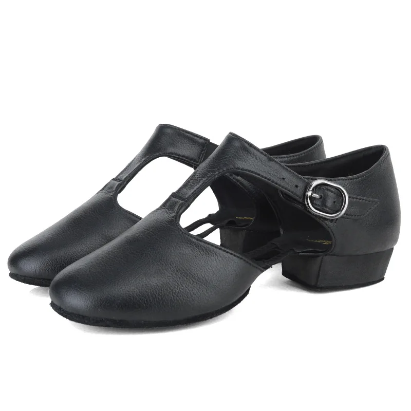 Zapatos de baile de Jazz de cuero genuino para mujeres y niñas, zapatos de baile lírico de Ballet con correa en T, sandalias de baile para