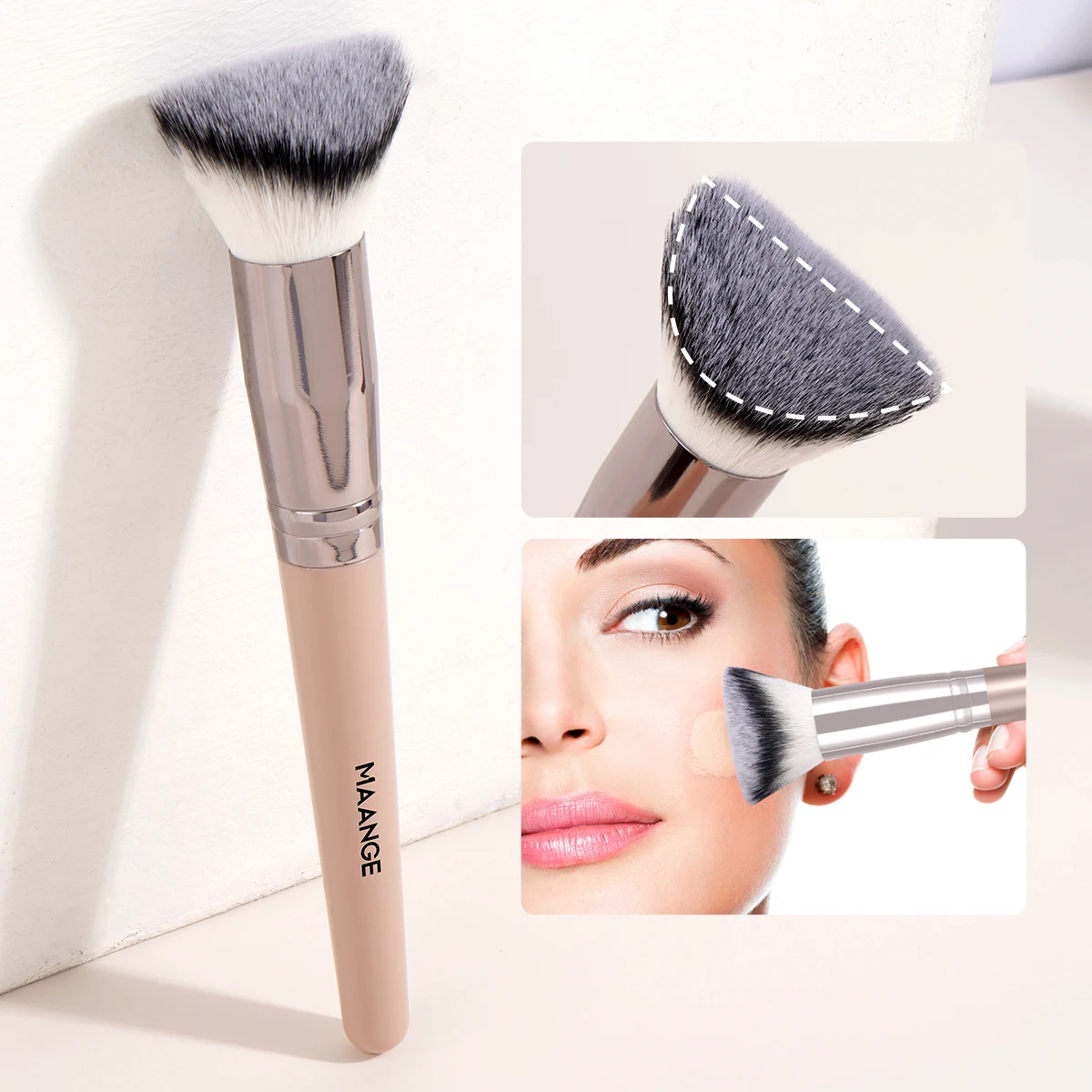 MAANGE Angled Contour Makeup Brush Premium Synthetic Hair Kabuki Foundation Brush for Base Makeup Blending Liquid Cream Powder