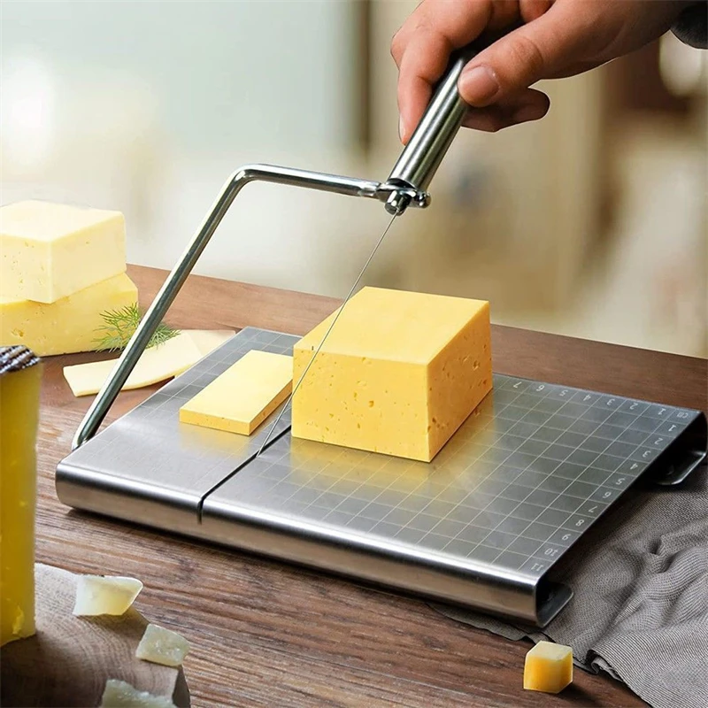 Stainless Steel Cheese Slicer Cutter Accurate Size Scale With Grid Scale Lines Multipurpose Food Cutter with Blade Cheese Cutter