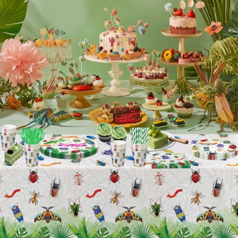 Nappe de fête d'anniversaire jetable, décorations, fournitures de fête, couverture de Table, printemps et été, thème d'insecte naturel, anniversaire