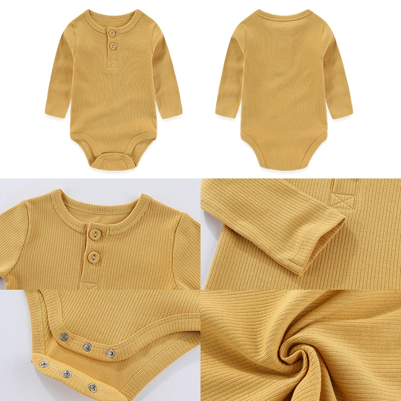 3-Piece Set New Baby Clothing Set 0-24Months Baby Long Sleeved Pajamas 100% Cotton Solid Color Baby Jumpsuit Baby\'s Birth Gift