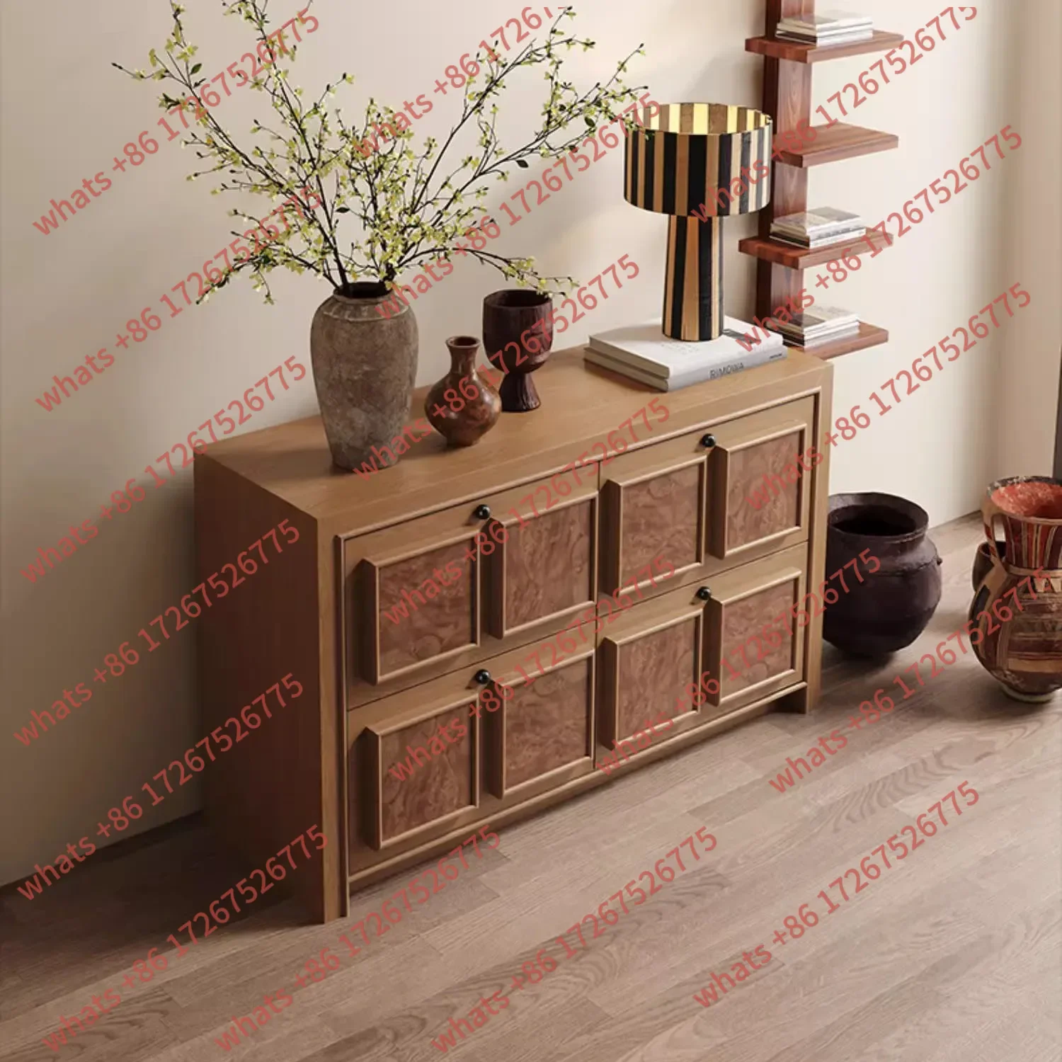JJMedieval Solid Wood Four-chest Cabinet American Retro Locker Living Room Wall Cabinet Drawer Cabinet