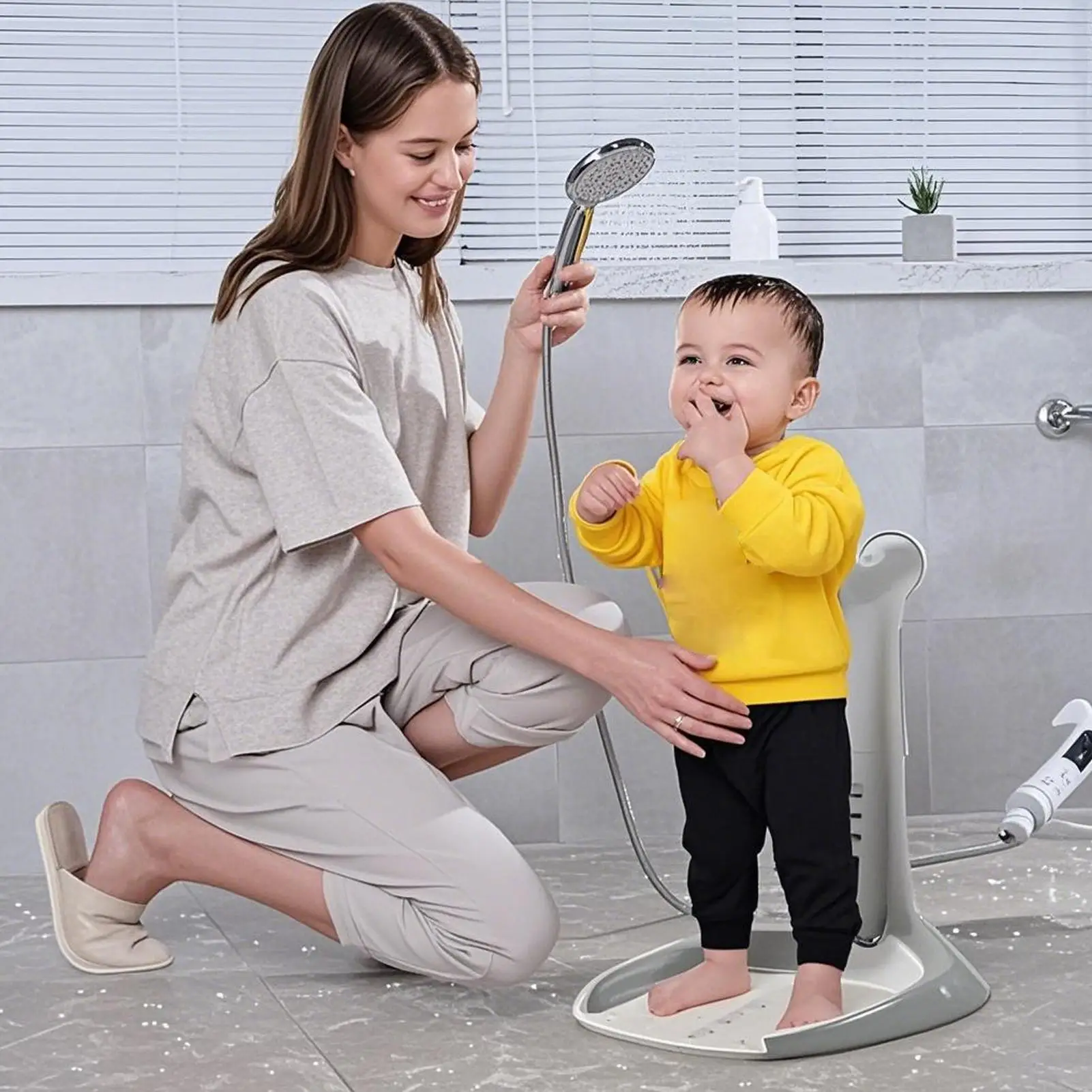 Shower Stand For Baby Adjustable Baby Bath Standing Support Foldable Safety Equipment With Non-Slip Base For Hotel Travel Home