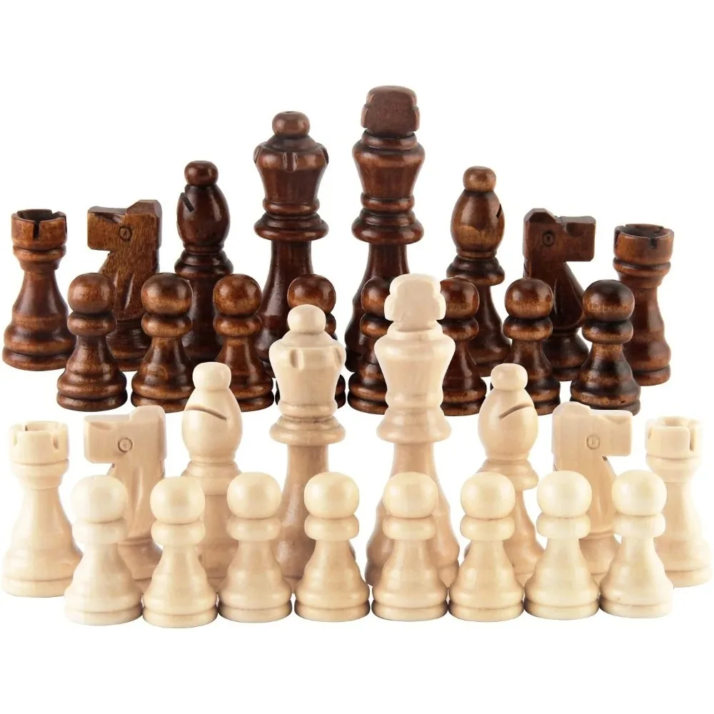32 piezas de ajedrez de madera, modelo estándar para torneos, piezas de ajedrez de madera estilo Staunton, 8 cm de altura del rey. Solo las piezas, sin tablero. - Vista Detalle #04