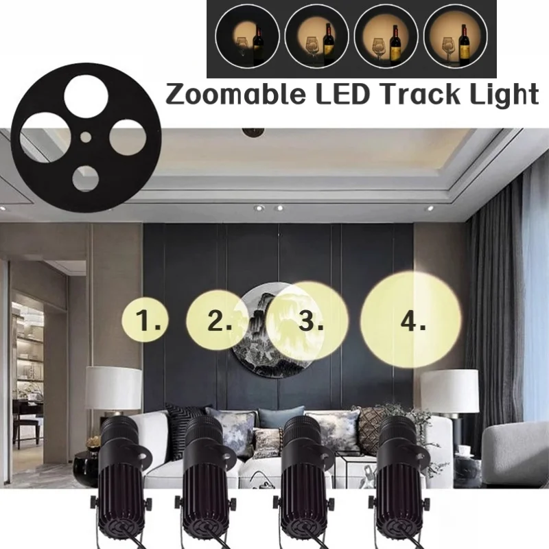 RGB Stage Zoom LED Track Lights Adjustable Focus Logo Projector Ceiling Spotlights Picture Gallery Theater Rail Lighting Fixture