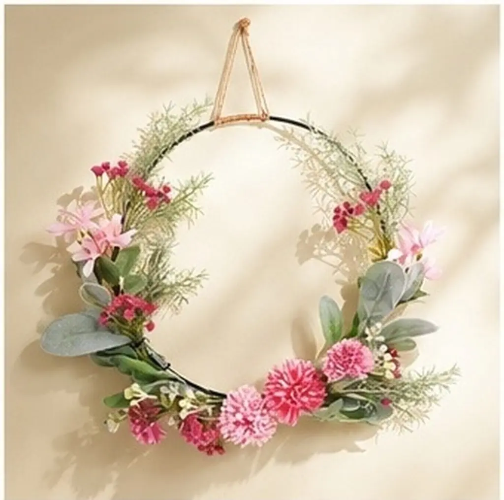 Succulent Hanging Wreath Artificial Flower Wall Decor for Door Wedding Party Boho Garland Spring Leaves Circle Plant Decoration