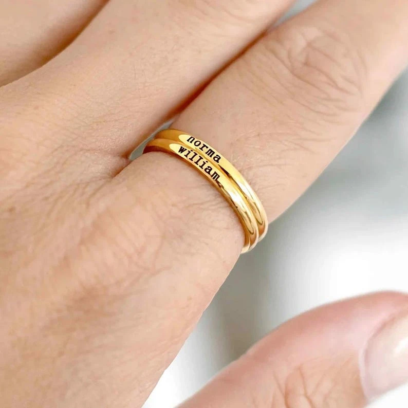 Personalized Engraved Name Rings Custom Letter Gold Ring for Women Jewelry Anniversary Birthday Gift for Mother Daughter Friend view 2