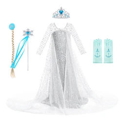Children Elsa Vestidos Kids Snow Queen Dance 4-12 Years Costume Girls Princess Birthday White Dress Up Kids Cosplay Dresses