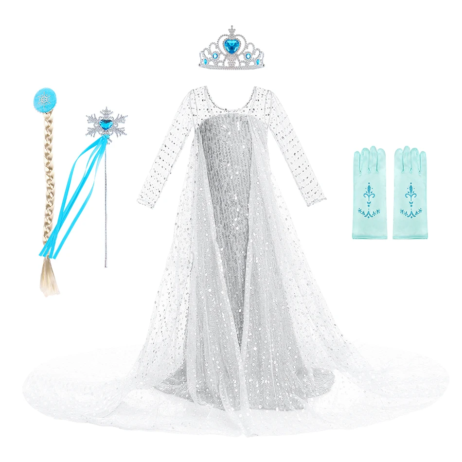 Children Elsa Vestidos Kids Snow Queen Dance 4-12 Years Costume Girls Princess Birthday White Dress Up Kids Cosplay Dresses