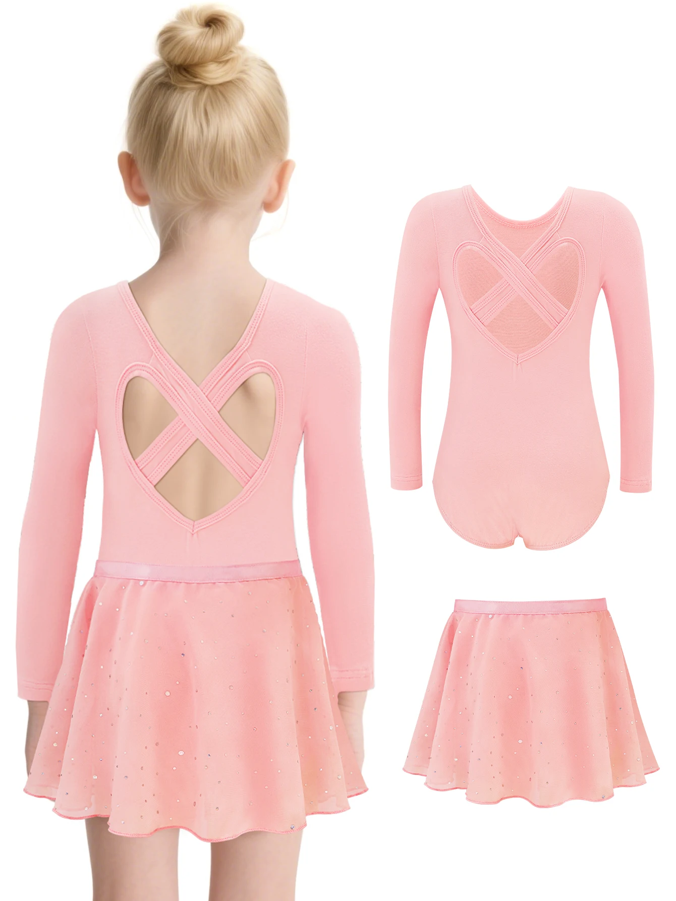 Mädchen Langarm Ballett Trikot Kind Tanz Tutu Kleid Herz Zurück Gymnastik Dancewear mit Gebunden Rock Outfit Set Bühne Kostüm – Detail 16