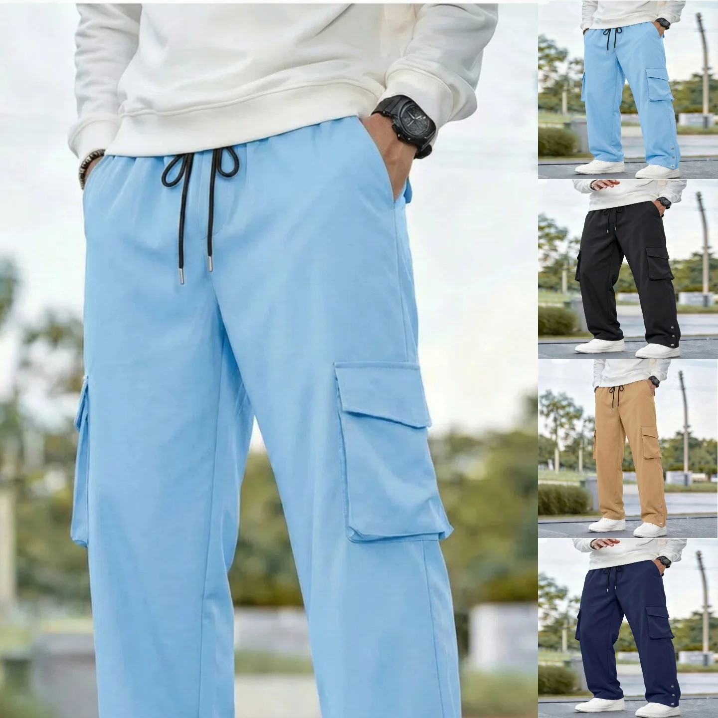 

Мужские брюки-карго нового стиля для весны и осени: модные, повседневные, универсальные, простые, свободного прямого кроя, рабочие.