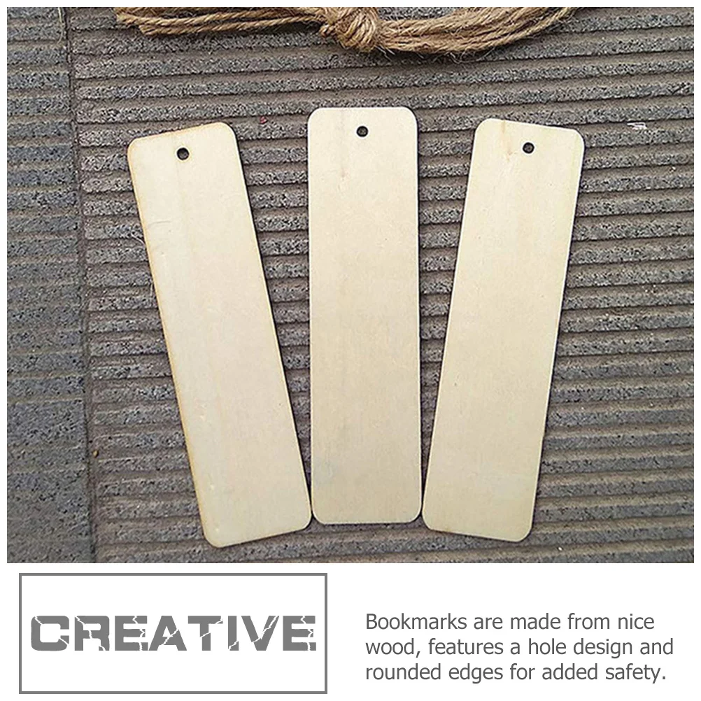 

20 pcs Wooden Bookmarks Blank Unfinished Rectangle Diy Craft For Kids Teachers Painting Drawing Gift Idea With Rope