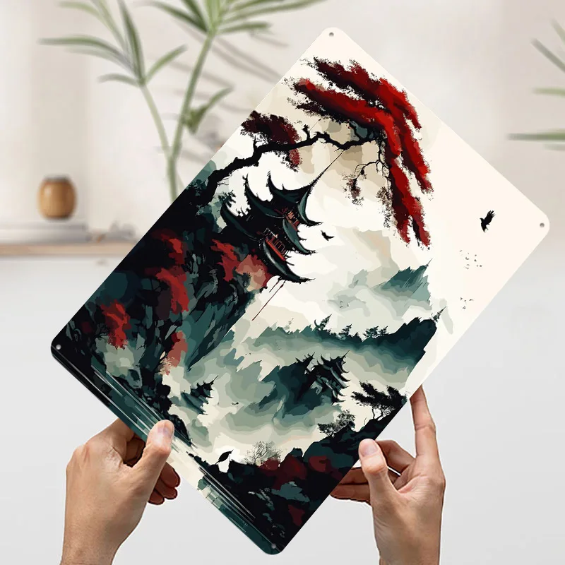 المناظر الطبيعية اليابانية المعادن المشارك تين علامات جدار الفن خمر الديكور الداخلي علامة معدنية مخصصة للديكور المنزل عصا ديكو #3