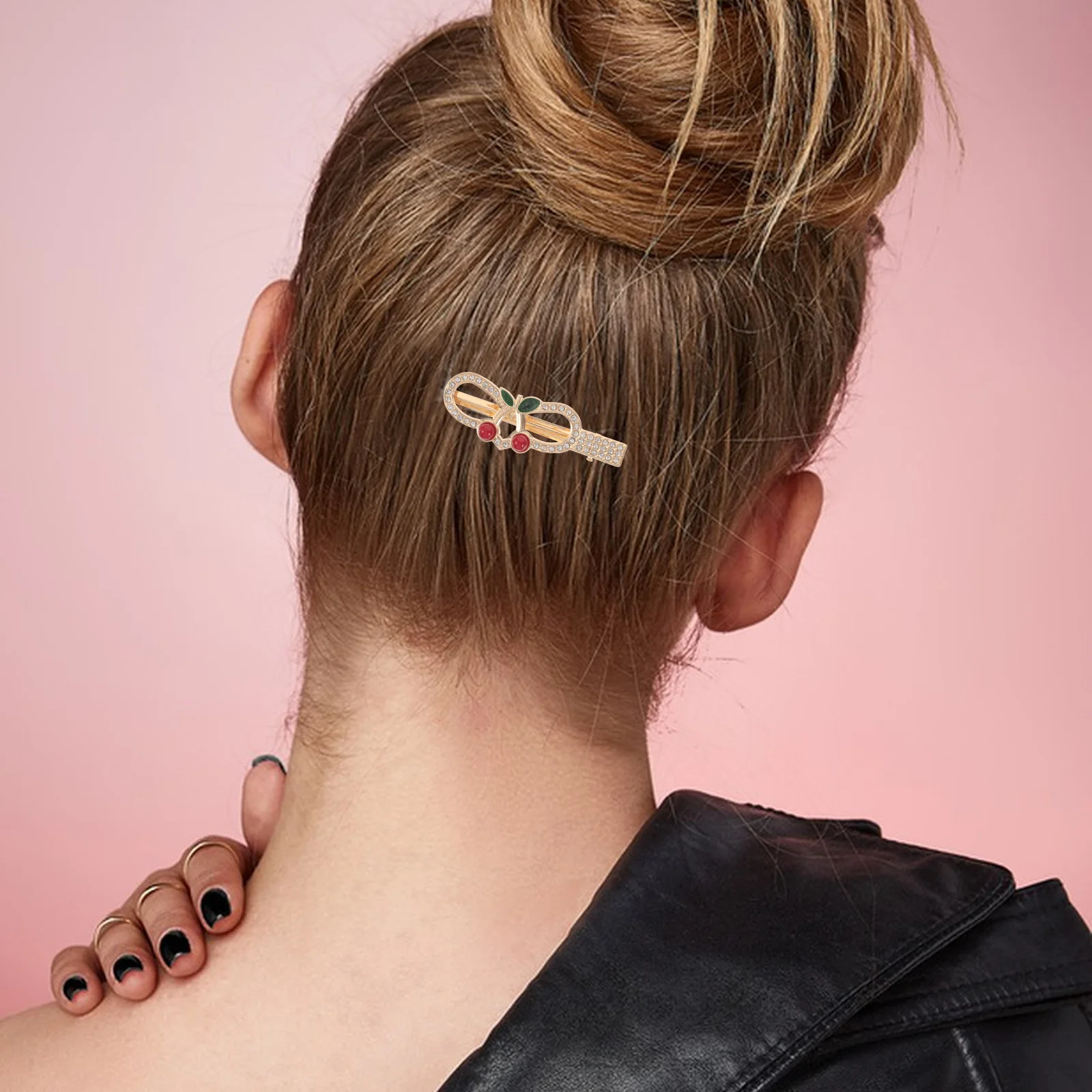 

Hairpins Cherry Duckbilled Metal Bang Clips Rhinestone Decorative Accessories Girls Women Shiny Everyday Party Wedding Hair