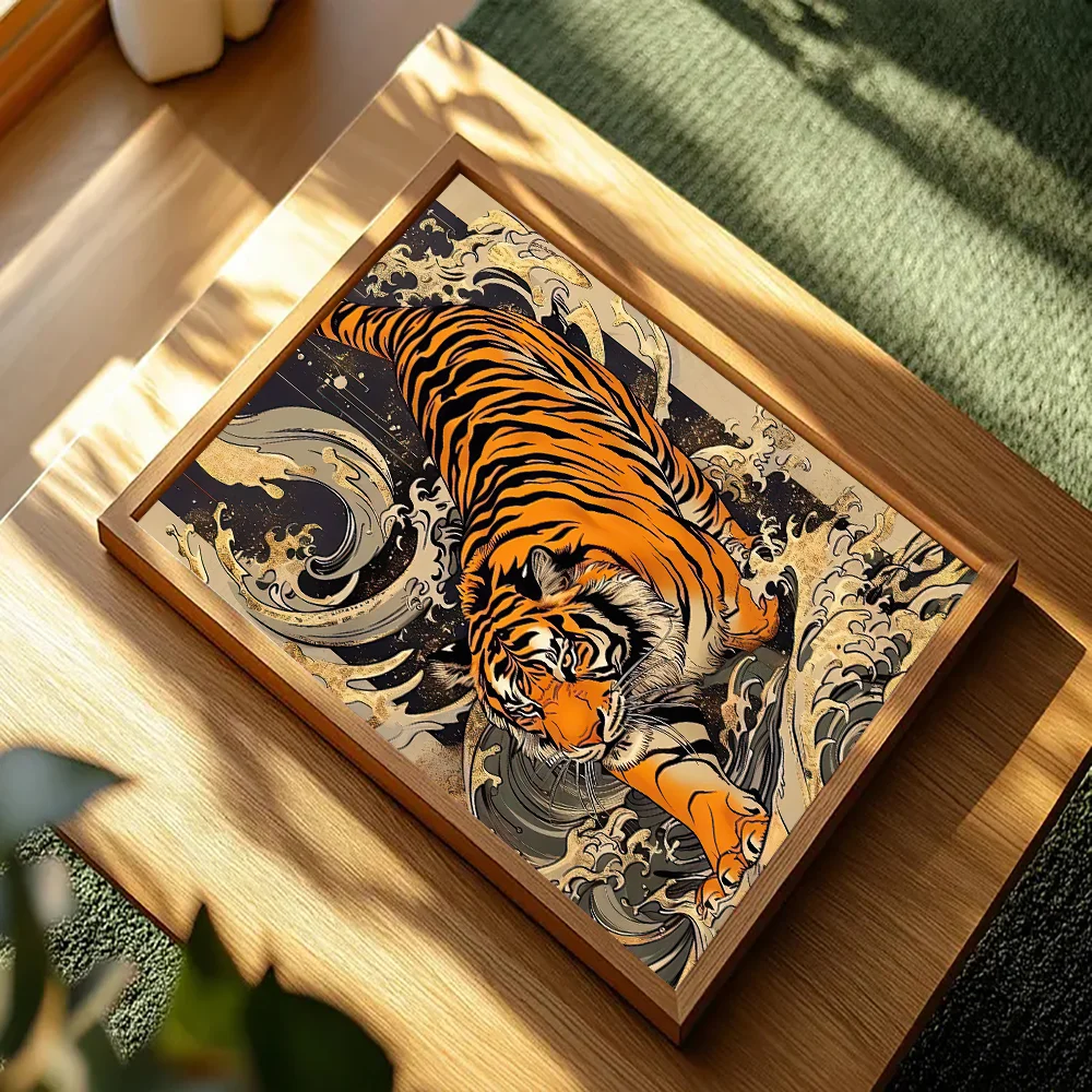 Vintage Ukiyo-e Tiger Canvas Art – Japanese Style Wall Decor Print for Living Room Bedroom Nordic Home Decoration Poster