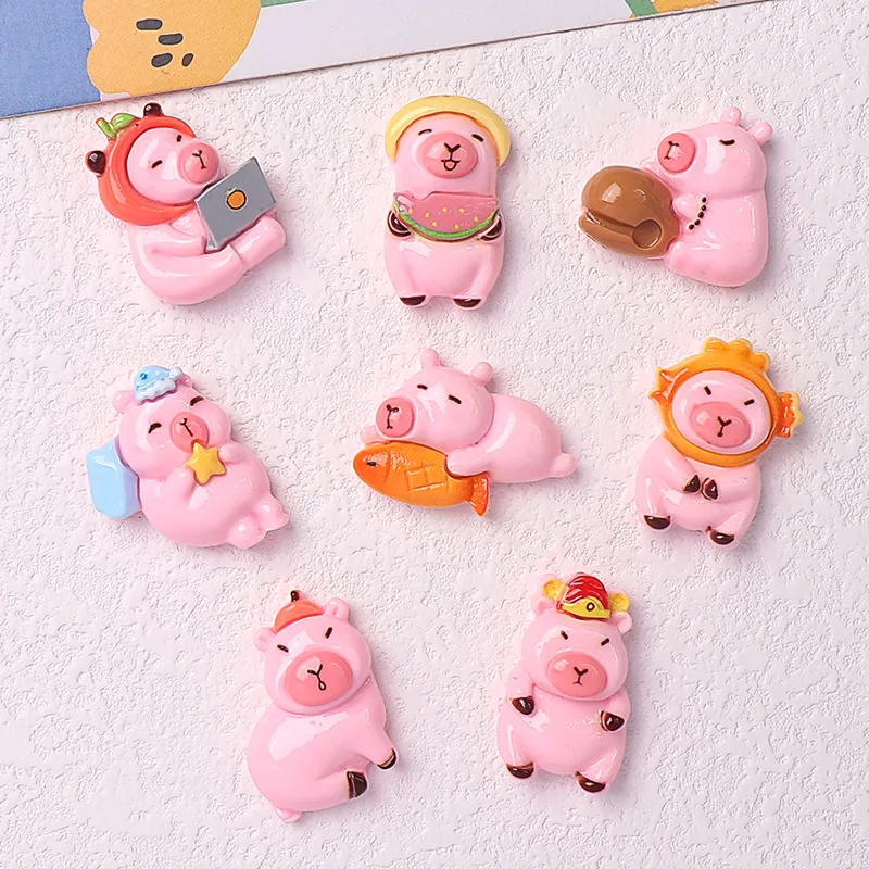 Capybara New Pink Resin Cartoon Cabochon 20pcs Resin Flatbacks for DIY Decoration Accessories Wholesale Ornament Bulk Supplier