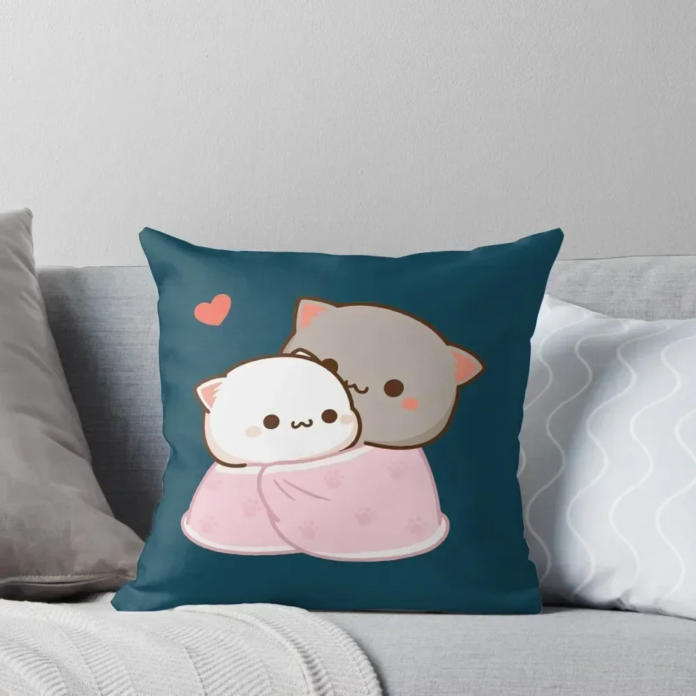 

Peach and Goma Cuddling - Mochi Peach Cat Throw Pillow Couch Cushions Pillowcases For Pillows pillow