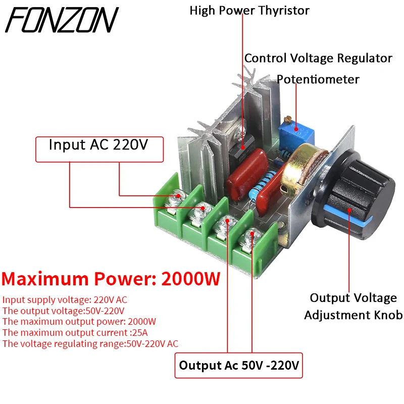 High-power PWM 4000W/2000W 220V LED SCR AC adjustable motor speed controller dimmer speed regulator voltage regulator thermostat