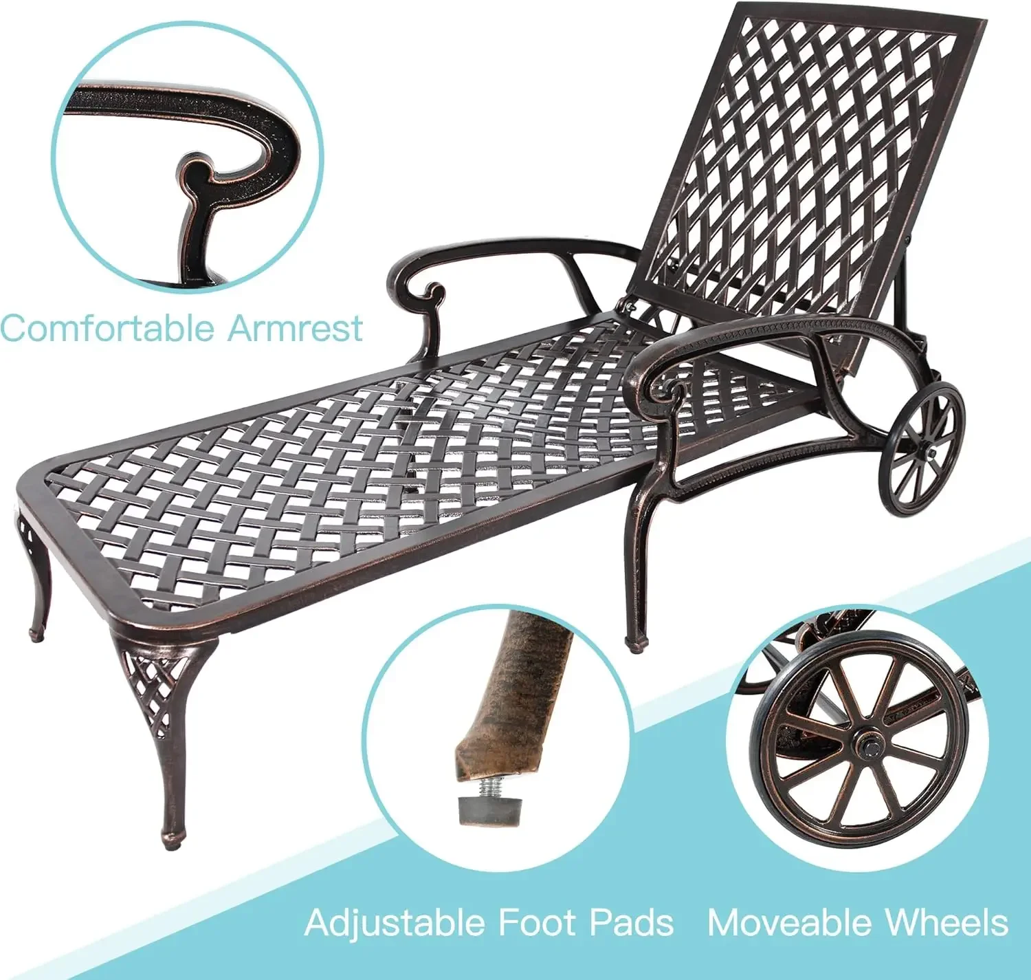 [New Arrival, Limited Stock!]Chaise Lounge Chair Outdoor, Poolside Lounger Set of 2 Cast Aluminum Tanning Chairs with Adjustable