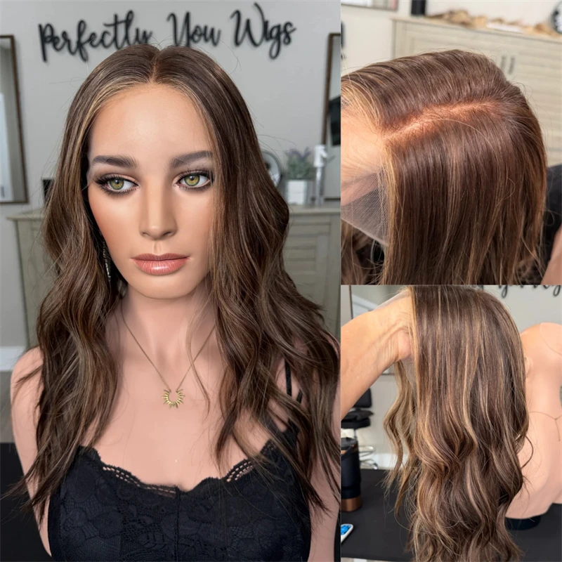 

Natural Density Wig Ombre Caramel Brown Synthetic HD Lace Front Wig for White Black Women Preplucked Hairline with Baby Hair