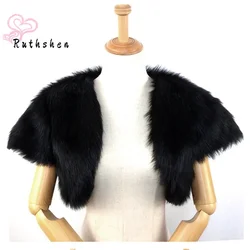 Customized Women Wedding Bolero Ivory Black Coak Bridal Cape Short Sleeves Faux Fur Fall Winter Jacket for Bride Party Shawl