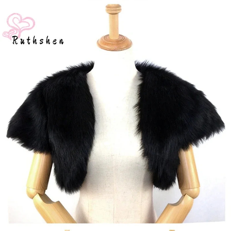 Dostosowane damskie bolerko ślubne Ivory Black Coak Bridal Cape Short Sleeves Faux Fur Fall Winter Jacket for Bride Party Shawl