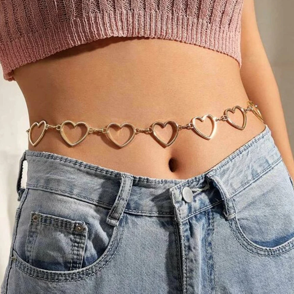 Fashion Gold-plate New Hollow Heart-shaped Waist Chain Body Chains For Women Bohemia Simple Adjustable Chain Jewelrys Party Gift