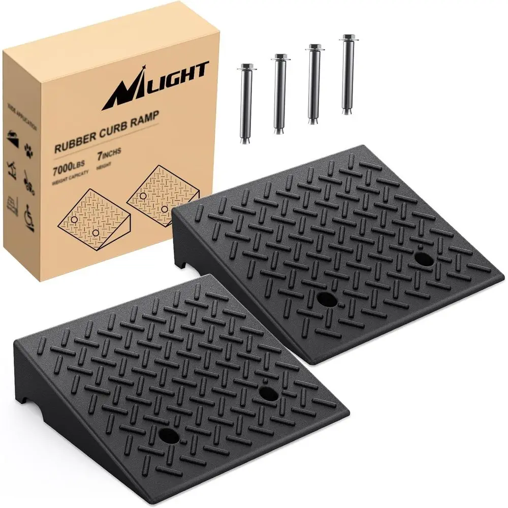 

Усиленные резиновые пороги-рампы (7 дюймов), портативные, 2 шт. в упаковке, для автомобилей, инвалидных колясок, газонокосилок, грузоподъемность 7000 фунтов, черные