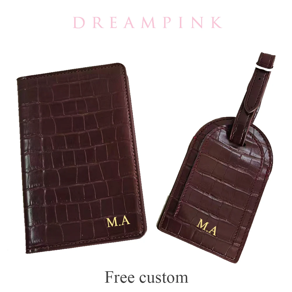 Crocodile Passport Cover Luggage Tag  Luxury Custom Letter Travel Accessories PU Leather Passport Holder Suitcase Name Label Set
