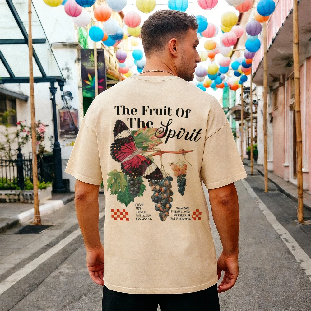 Fruit of Spirit Christian T-Shirts Religious Faith Graphic Tees Vintage Boho Bible Verse Men T Shirt Cottagecore Unisex Clothing