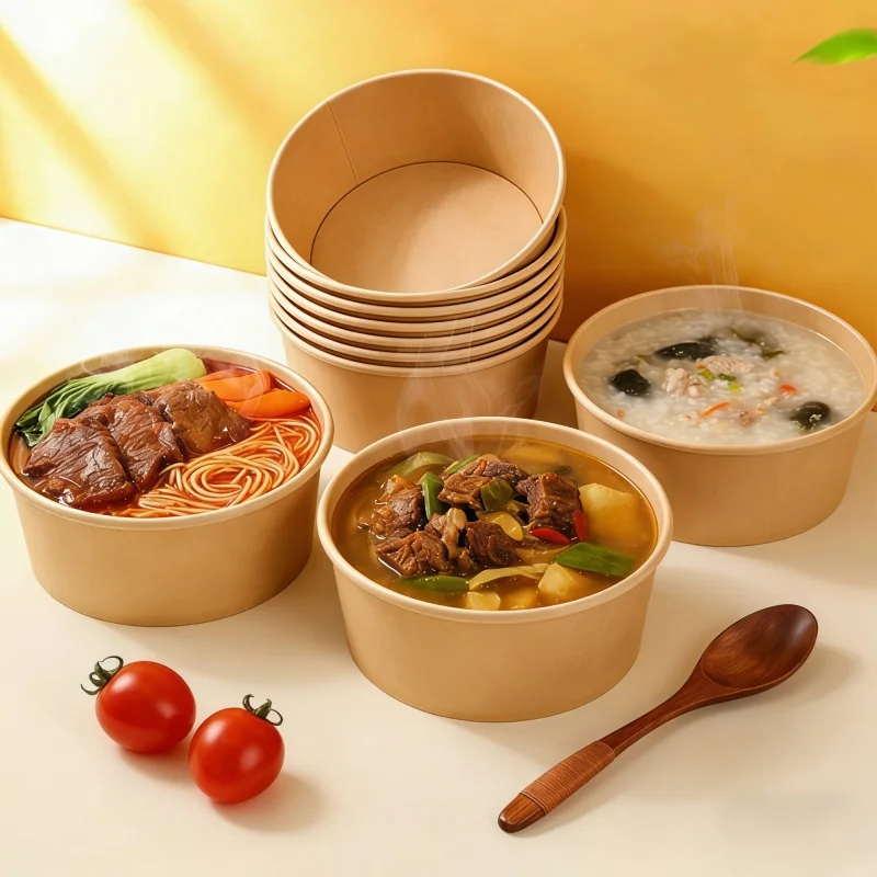 50Pcs 500/750/1000ml Disposable Thick Kraft Paper Bowls, No Lids,Waterproof Oil Proof Food Containers,Salad Kraft Paper Bowl