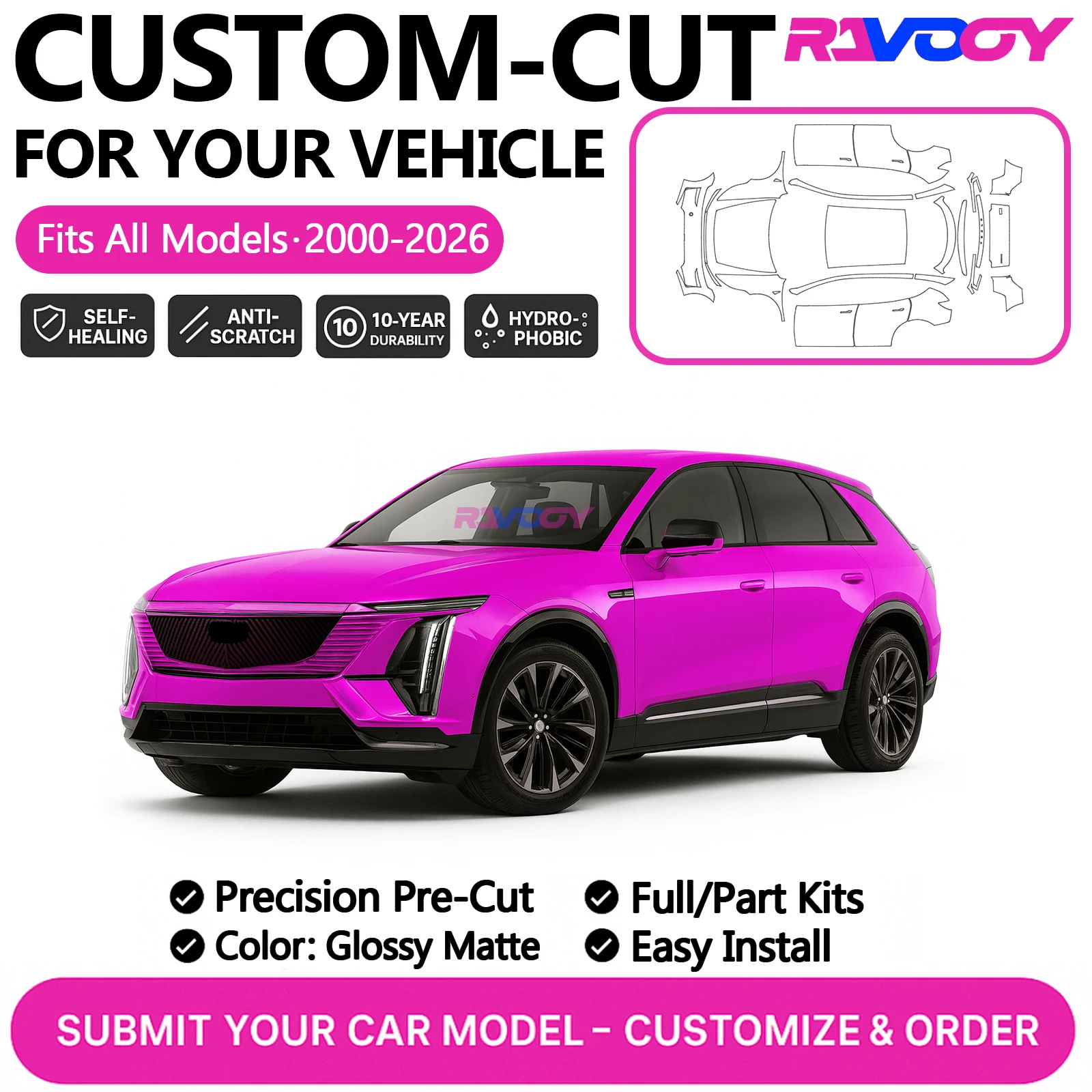 

Изготовленный на заказ предварительно вырезанный комплект PPF для Cadillac Escalade 2024-2026, защитная пленка для краски, блестящий матовый передний бампер из ТПУ, полный комплект передней двери автомобиля