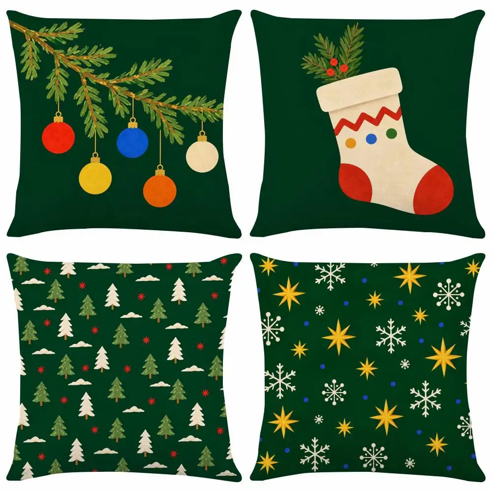 Nordic Christmas Reindeer Sleigh Gift Cushion Cover Christmas Plush Cushion Cover | Style Combination, Holiday Home Decor Gift