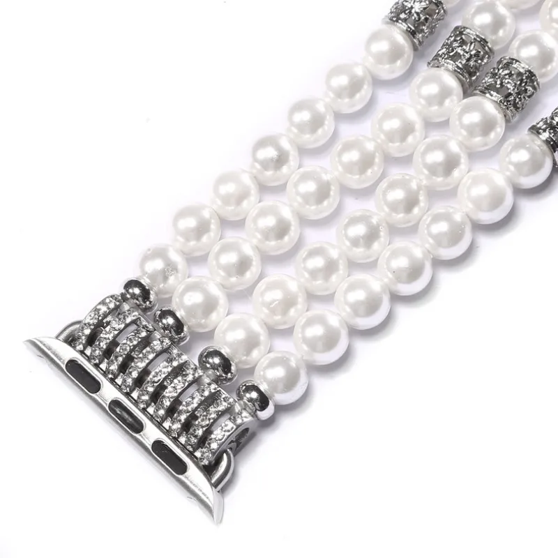 Bracelet for apple watch se 44mm strap correa woman bling pearl beads elastic iwatch 3 bands 38mm 40mm wristband accessories