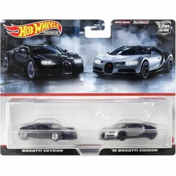 Mattel Original Hot Wheels HKF52 Premium 2-Pack Bugatti Veyron / '16 Bugatti Chiron Cars Model Toys