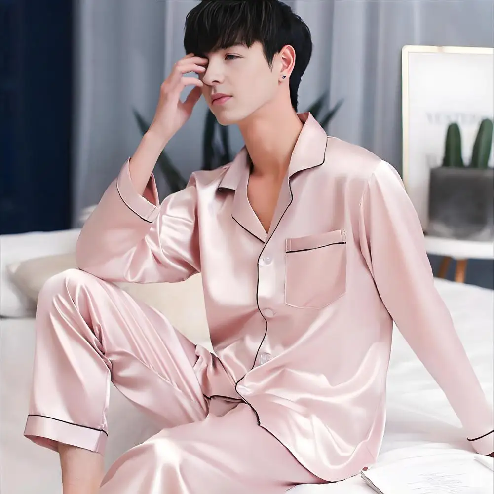 

Men Pajamas Set Winter Sleepwear For Man Shirt Long Sleeve Pijama Male Silk Satin Sleeping Home Night Wear Big Size Loungewear