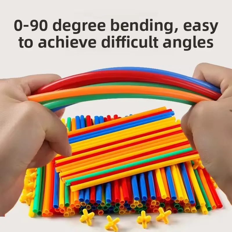 100-600pcs Straw Building Blocks Construction Blocks Straws and Connectors Colorful Motor Skills Engineering Educational Toys