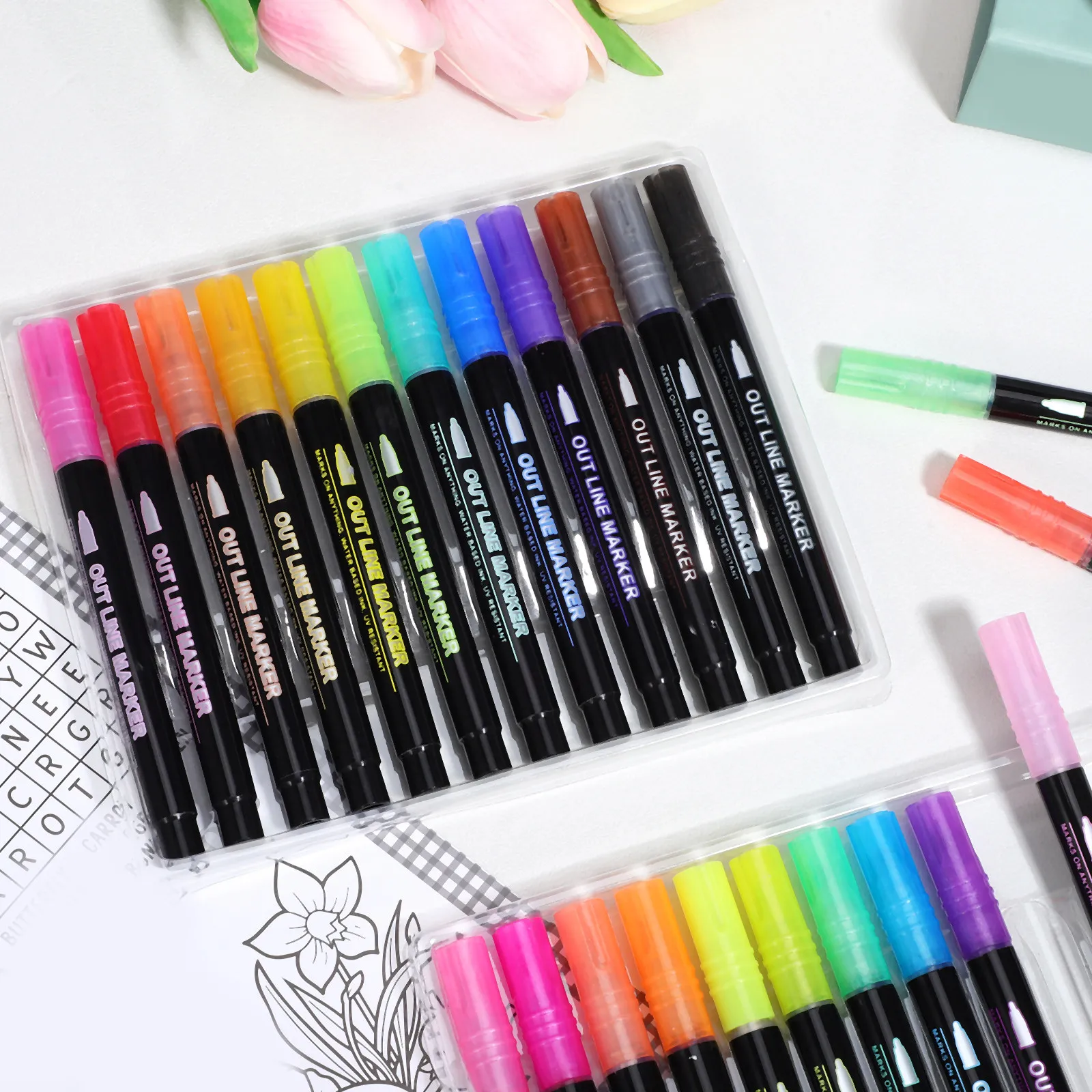 

24 шт. металлических маркеров с эффектом блесток, двойной линией и глиттерным дизайном для скрапбукинга, ведения дневников, открыток, каллиграфии и раскрашивания