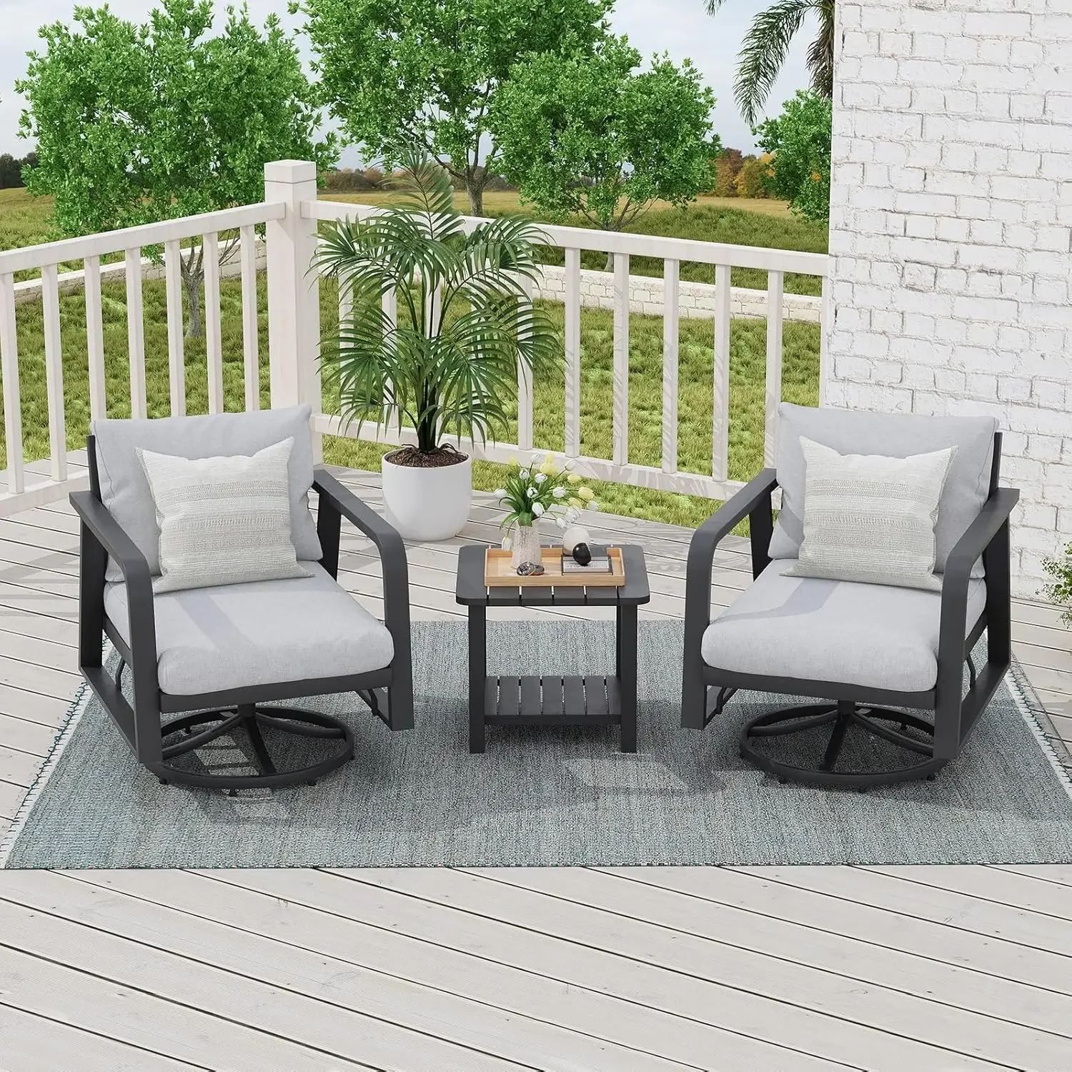 Aluminum Outdoor Swivel Rocker Patio Chairs 3 Piece Set,All Weather Metal Sofa Chair for Patio, Porch, Deck, Bistro(Silver Gray)