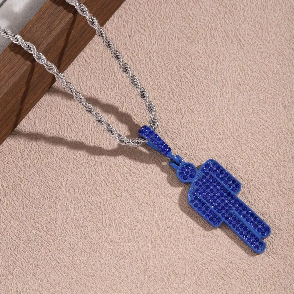 Colgante de hombrecito de dibujos animados a la moda, colgante de diamantes de imitación de circón con cabeza torcida, colgante de Hip Hop de moda de lujo Unisex