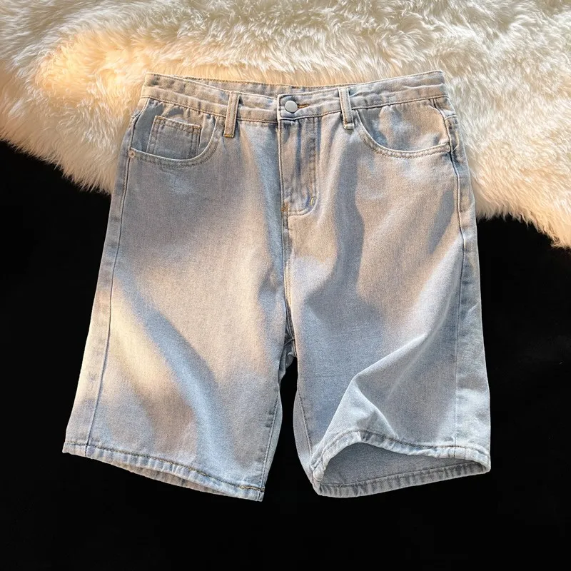 Retro High Street Stylish Men's Denim Shorts Five-Point Straight Leg Casual Summer Jeans Loose Fit Summer Fashion