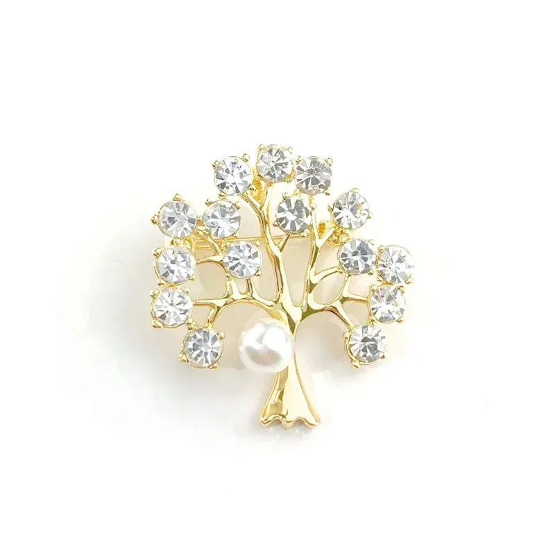 Broche con tachuelas de diamantes brillantes para mujer, Pin de temperamento de alta gama, accesorios para chaqueta, flor de pecho de árbol de la vida versátil