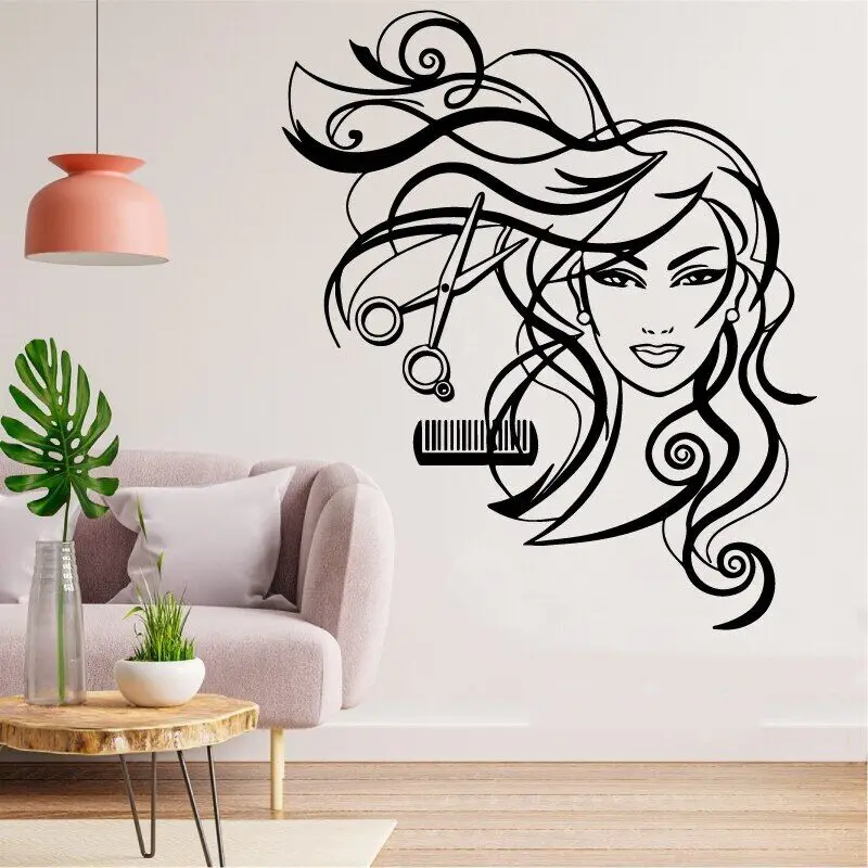 Hairdresser Beauty Salon Wall Sticker Ladies Hair Salon Glass Window Personality Fashion Decoration Vinyl Decal Wallpaper MF18