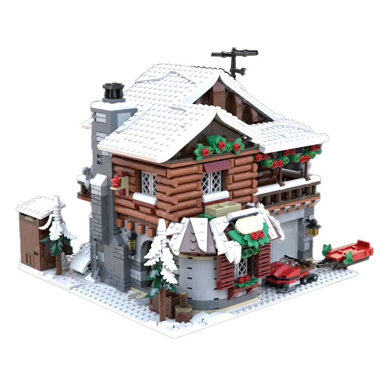 2592 piezas de casa de madera de montaña nevada, tecnología Modular, bloques de construcción MOC, modelo de ensamblaje, juego de juguetes, regalo de Navidad para niños