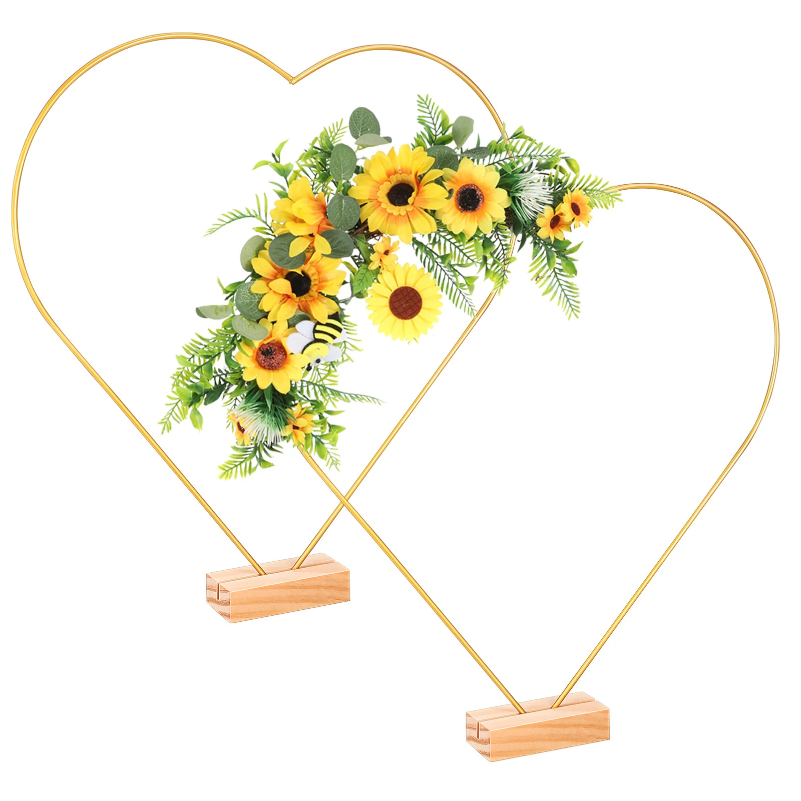 1Set Heart Wire Wreath Frame Metal Hoops Natural Wood Centerpieces Home Garden Decor Floral Hoop Stand Heart Wire Wreath Frame