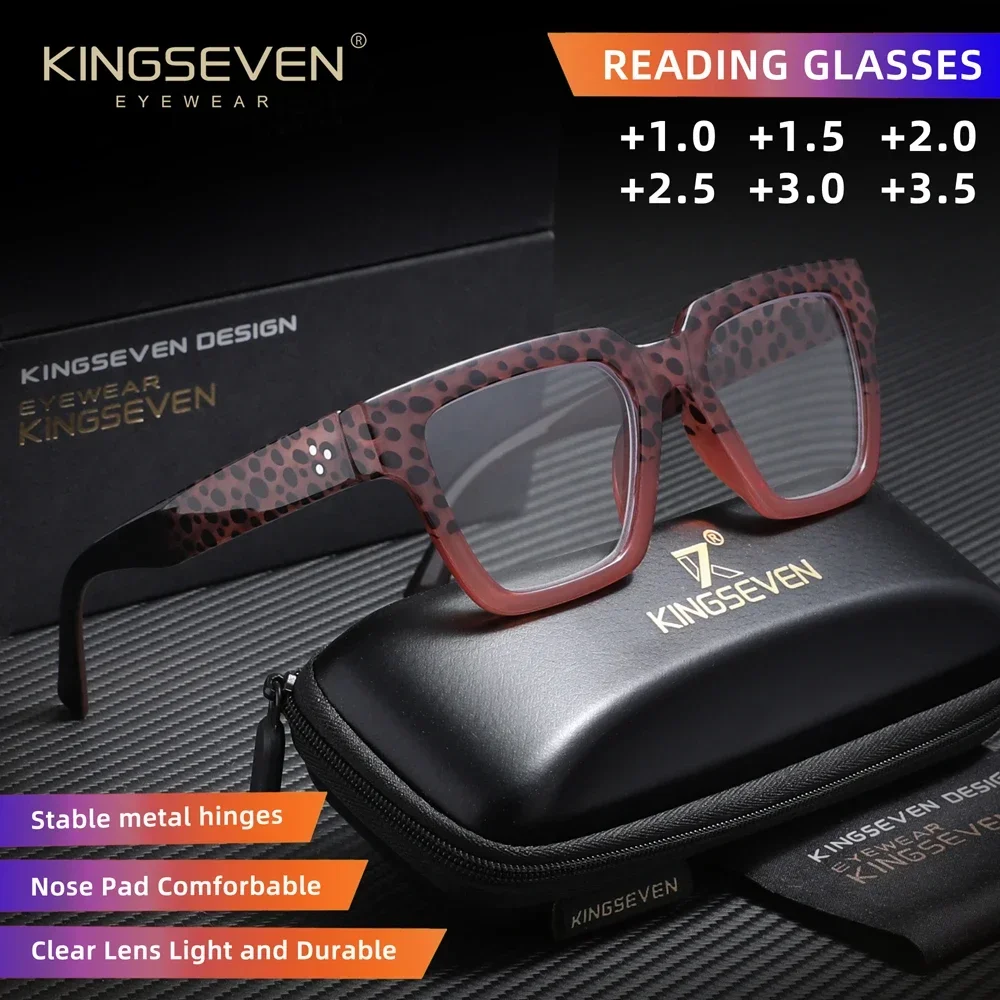 KINGSEVEN Large Thick Frame Reading Glasses Fashion Style Unisex Blue Light Presbyopia Glasses Reader +1.0+1.5+2.0+2.5+3.0+3.5