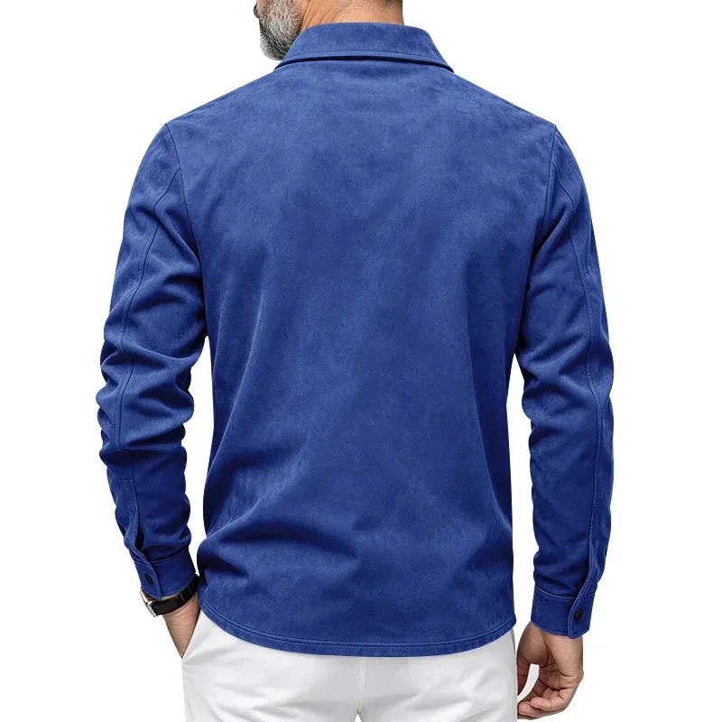 Herren-Freizeitjacke aus Kunstwildleder mit Kragen, langen Ärmeln, Knopfleiste vorne und Brusttaschen, geeignet für Frühling und Herbst. – Detail 24